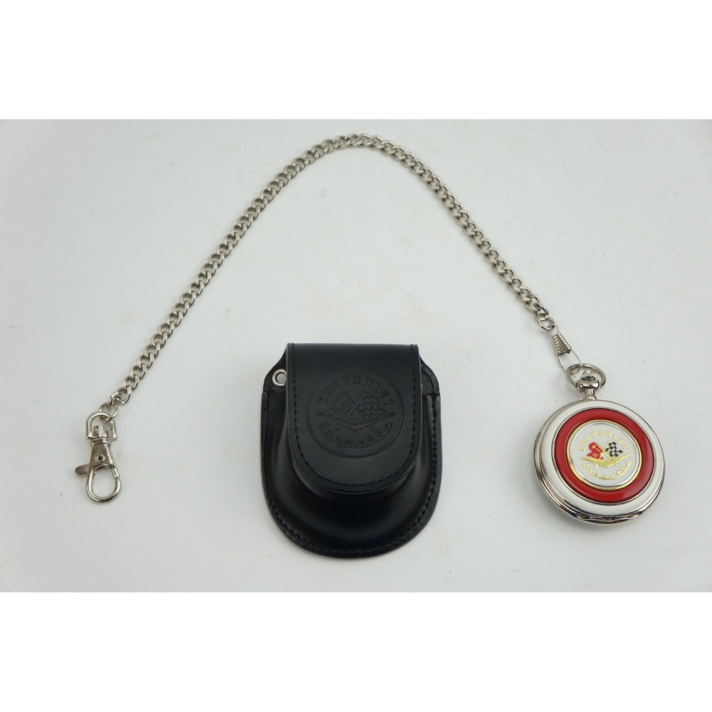 Franklin Mint 1957 Chevrolet Corvette Pocket Watch Silver Tone Chain Case Good